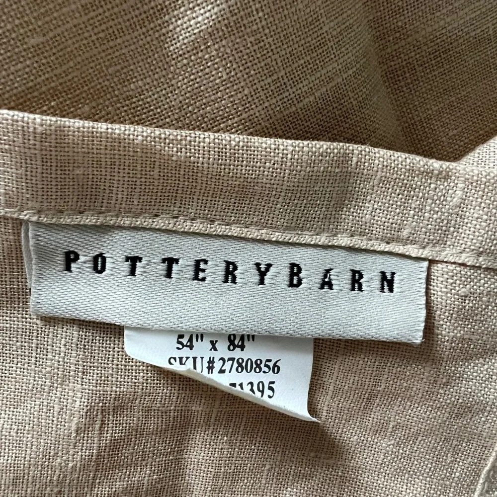 Pottery Barn Linen Curtain Panel 54x84 Tan Tie Top Farmhouse Boho Cottage Earthy